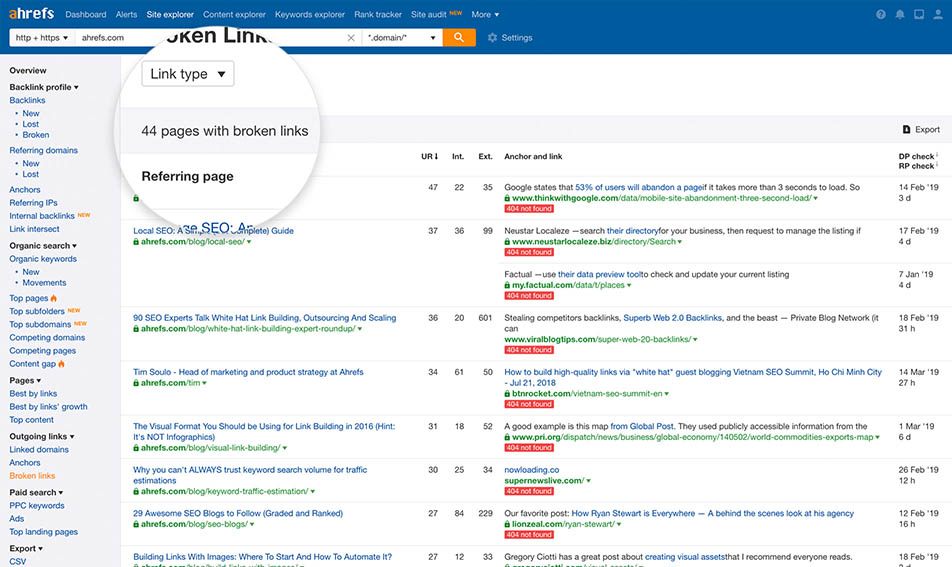 ahrefs broken link checker